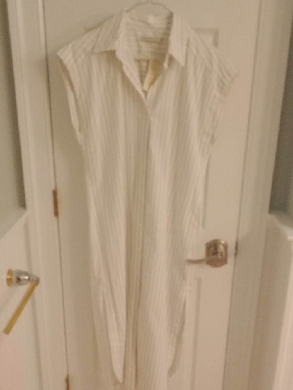 Abercrombie & Fitch White Sleeveless Dress with Black Pinstripes
